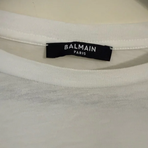 Balmain Authentic White Short Sleeve Crop Tee with logo. Never worn. Size XS - Picture 3 of 6